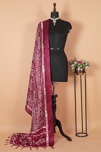 Image of Cotton Silk Printed Dupatta with Tassel Border - Block & Bagru Print - Soft, Lightweight