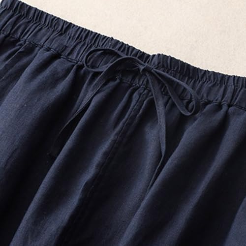 Women's Casual Cotton Linen Skirts Elastic Waist Midi Long Skirt with Pockets Loose Comfy Flowy Swing A-Line Skirts4