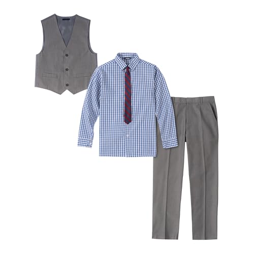 Izod Little Boys 4-Piece Formal Suit Vest Set, Medium Blue/Grey, 5