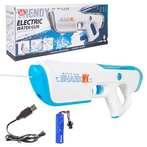 Image of WISHKEY Shark Themed Water Gun Toy for Kids, Continuous Water Emission with Automatic Water Absorption, Strong Water Beam, USB Rechargeable in-Built Battery, 4+ Years (White, Pack of 1)
