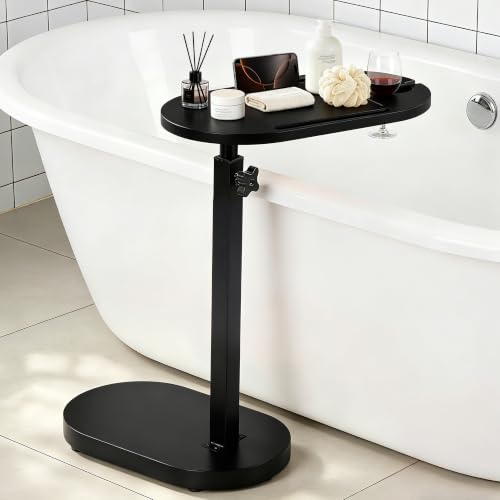 Bamboo Bathtub Side Table, Height Adjustable Bath Caddy Tray