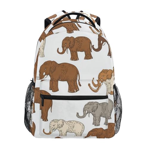 Brown White Mammoth Backpack Laptop Tablet Travel School Backpack with Name Tag for Kids Boys Girls