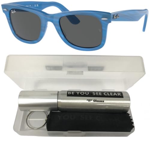 Ray-Ban RB2140 Sunglasses Bundle: RB 2140 WAYFARER 1409B1 Photo Striped Blue/Dark Grey Crystal Standard and Eyewear Cleaning Kit2