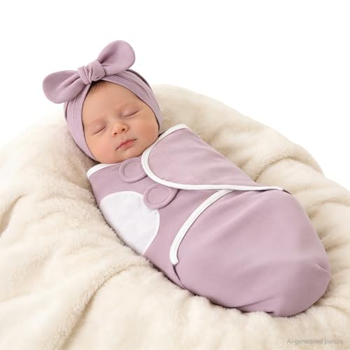 Image of Baby Swaddle Sleep Sack with Hat Set for 0-3 Months 3-Pack Soft Cotton Newborn Wearable Swaddle Wrap for Girls Boys (Purple Set)
