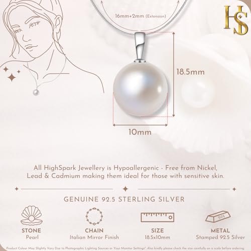 HighSpark Pearl Earrings Pendant Chain Set | 92.5 Sterling Silver & Brilliant Lustre Pearls | Lovely Gift for Women & Girls - Image 2