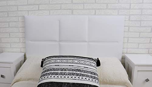 TEXFYNO Cabecero Cama Fabricado con Polipiel y Acolchado Bordado geométrico-CA121 (95 * 50cm, Blanco)
