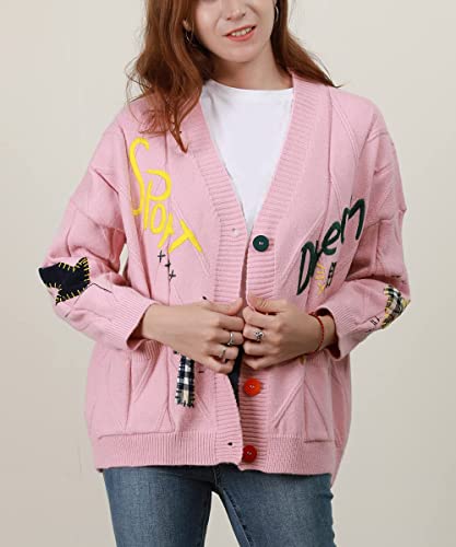 Image of yoeasy Women's Embroidery V Neck Knit Cardigan Sweater Loose Open Front Button Down Long Sleeve Sweater