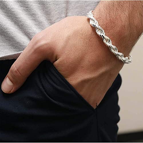 Verona Jewelers Sterling Silver Authentic Italian 4MM, 4.5MM 6MM 7.5MM 8.5 MM Solid Diamond Cut Twist Rope Chain Bracelet-Thick Braided Bracelet Chain for Men and Women3