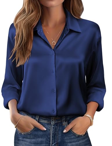 Zeagoo Camicia da donna in raso, con scollo a V, a...