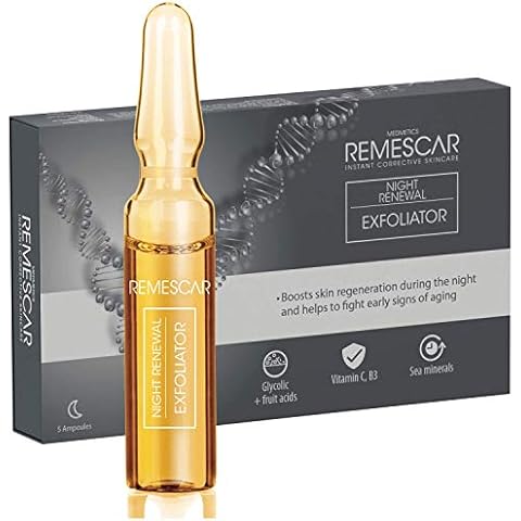 Remescar Night Renewal Exfoliator 5 Ampoules - Intense Overnight Exfoliating Serum For Brighter and Smoother Skin Contains Vitamin C B3 Glycolic Acid and Sea Minerals Cover