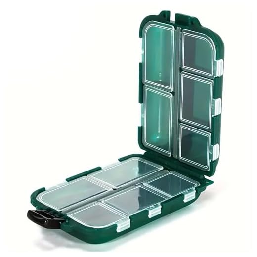 Mini Double Sided Fishing Tackle Box, Tool Storage Box, 10 Compartments Portable Small Parts Organizer w Removable Dividers for Lures Hooks Baits Screws Beads Jewelry Pills Compact Storage Case Green