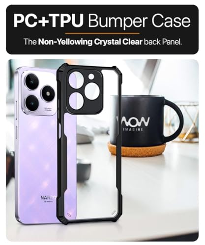 Image of WOW IMAGINE Shock Proof Clear Protective Back Case for Realme Narzo N63 | Realme C63 - AirEDGE Technology | 360 Degree Camera Protection | Transparent Hybrid Back Case Mobile Cover - Black