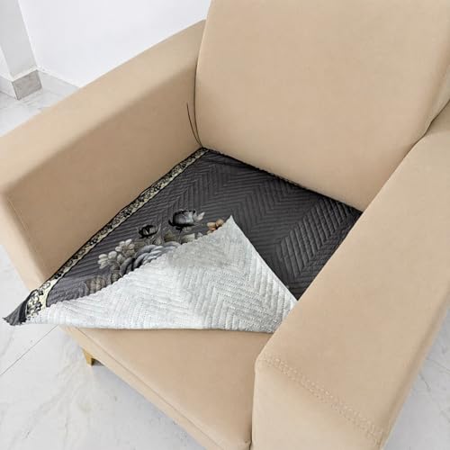 Image of Homerz 'Brooklyn Series' Premium Sofa Cover | Quilted Floral Design | Non-Slip Washable Sofa Protector | Soft Anti Slip Fabric (Grey, 1 Seater, Only Seat Cover)