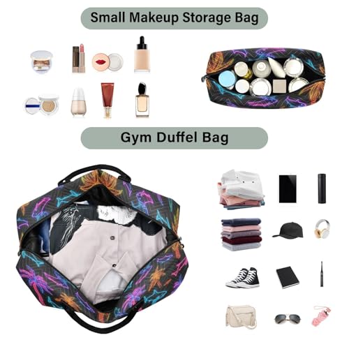 Palm Tree Shark Black Large Travel Duffle Bag Weekender Overnight Bags Gym Yoga Bag for Women Men with Toiletry Bag4