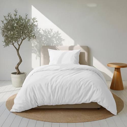 Dreamzie Bettwäsche Set 135x200 Mako Satin - Weiß - 1 Bettbezug 135x200 cm mit 1 Kissenbezug 80x80 cm - Oeko-Tex Zertifiziert - Bettwäsche 135x200...