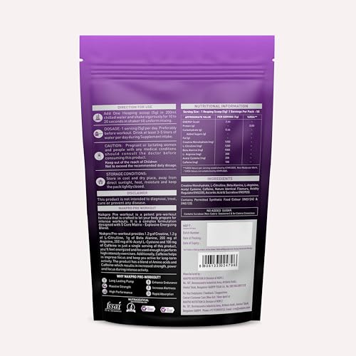 Image of NAKPRO Pre Workout Supplement Powder With 100Mg Caffeine, 1200Mg Creatine Monohydrate And 1200Mg Citrulline|Helps In Lean Muscle Building, Improves Workout Performance - 50 Servings (Blueberry, 250G)
