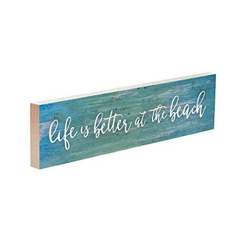 P. Graham Dunn Life is Better at The Beach Blue Distressed 6 x 1.5 Mini Pine Wood Tabletop Sign Plaque - Image 3