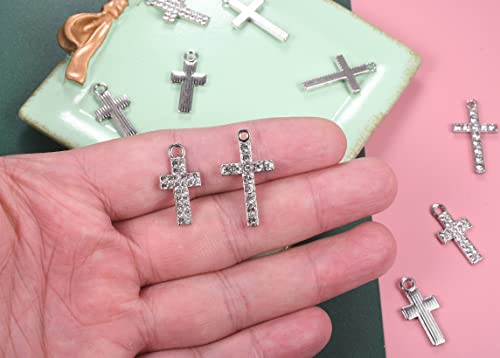 Lihan1028 40 Pcs Mixed Rhinestone Crystal Inlay Cross Charm Cross Bracelet Necklace Pendant Accessories Bracelets Jewelry Diy Making Findings #TOP4