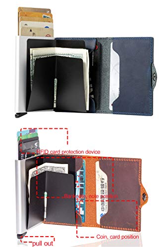 Men Wallet Card Credit Card RFID Blocking Slim Minimalist Card Holder Crazy Horse Cowhide Leather (Crazy Horse red)4