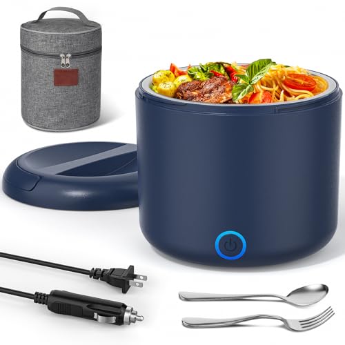 Akhia 41-Ounce Electric Lunch Box 80W Heated Lunch Box, Portable Food Warmer for Work with 1.2L 304 Stainless Steel Container 12V/24V/110V/220V Compatibility Car Truck Valentine's Gift for Men Woman