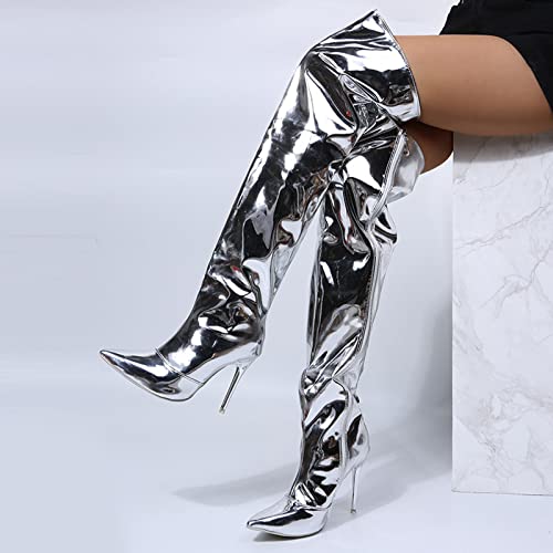 Patent Leather Over The Knee Boot For Women Wide Calf Stiletto High Heel Booties Long Sexy Nightclub Shoes - Limsea #TOP4