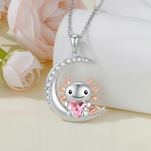 Image of PROESS Animal Birthstone Necklace 925 Sterling Silver Otter /Axolotl /Hippo /Elephant /Dachshund /Monkey /Red Panda Pendant Necklace Animal Birthstone Jewelry Gifts for Women