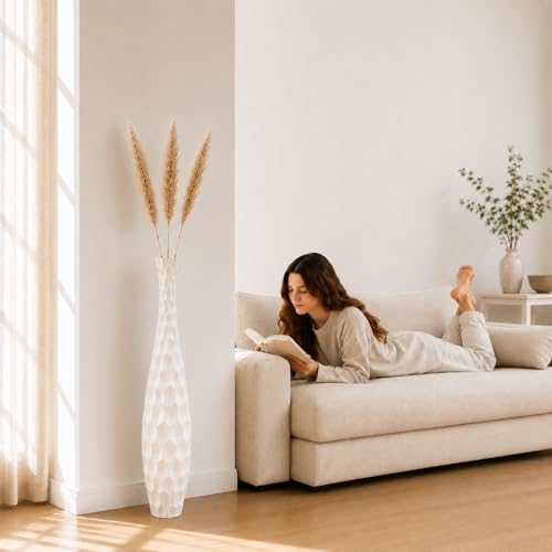 Image of Leewadee Large Floor Vase 34 inches Mango Wood for Pampas Grass, Dried Flowers