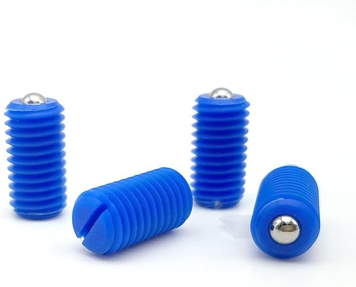 2pcs M6-M10 Slotted nylon bead positioning screw one word plastic resin main body steel ball spring plunger bolt blue color (Length: M8)