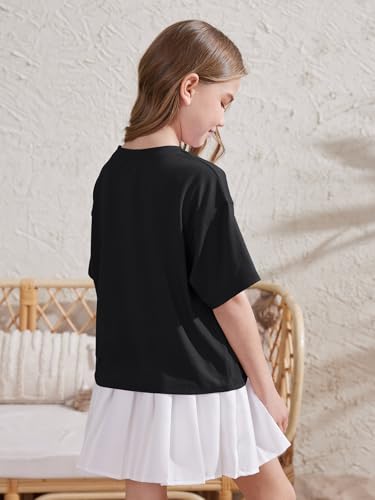 Image of ZDC Girls Athletic Oversized Crop Tops Kids Drop Shoulder Short Sleeve T Shirts Workout Tees