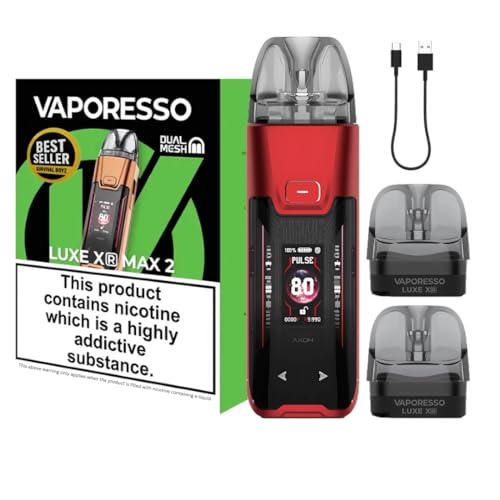 Vaporesso Luxe XR Max 2 Vape Kit [Red] - 12 colours - 3200mAh Mega Battery 2A Fast Charge 80W 0.96 TFT + RGB Lights Dual Mesh Tech - Works with Luxe X XR Pods & GTX coils - No Nicotine