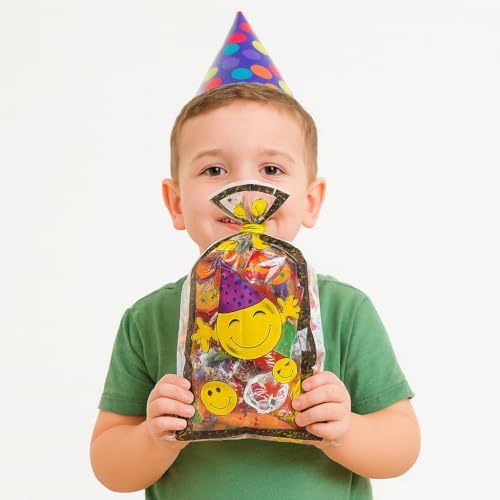Smiley Face Bag - 25 Cellophane Bags with Twist Ties for Smiley Face Party Favors Summer Goodie Bags for Summer Favors Girl Emoji Birthday Smile Plastic Treat Baggies Bulk Adds to Party Decorations image 5