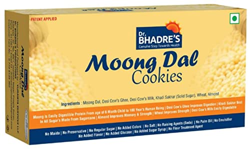 Image of DR. BHADRE'S Moong Daal Cookies for Kids (270 gm) with Mix of Almond Desi Cows' Ghee | No Maida No Preservative | Chemical Free Cookies & Biscuits (270 gm)