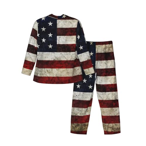 Retro Americaflag Mens Pajamas Set Button Down Sleepwear Set Long Sleeve Loungewear With Pockets4