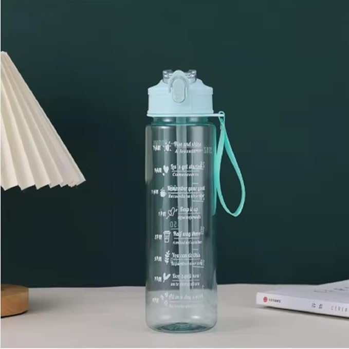 Image of MKY Motivational Water Bottle with Time Marker, 900ML Leak-Proof BPA-Free Sipper with Straw and Safety Lock for Gym, Office, School, Sports and Travel (Green)