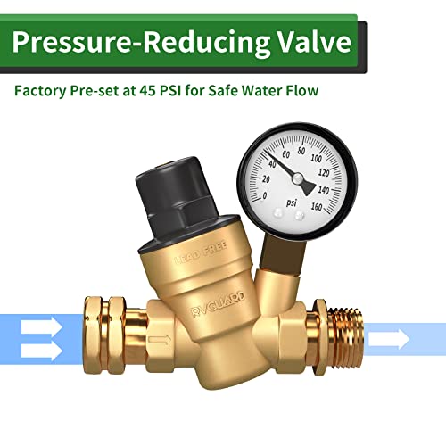 Rvguard Rv Water Pressure Regulator Valve, Brass Lead-Free Adjustable Water Pressure Reducer With Gauge And Inlet Screen Filter For Rv Camper Travel Trailer #TOP1