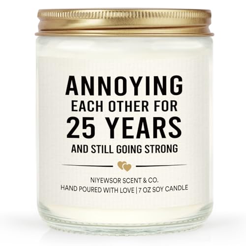 Niyewsor 25th Wedding Anniversary Couple Gifts, 25th Anniversary Candle Gift for Couples, Parents, Husband, Wife, Him, Her, Friends, Sliver Wedding Keepsake, 7oz