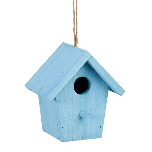 Relaxdays Casa per uccelli colorata legno piccola casetta decorazione primaverile HLP: 16 x 15 x 11 cm blu