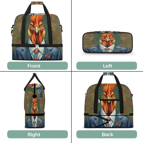 Sports Gym Bag Cock Animal Men Large Travel Duffel Bag With Shoe Compartment Foldable Waterproof Carry-On Weekend Travel Bags for Camping Overnight Yoga Hospital Travel Bags3