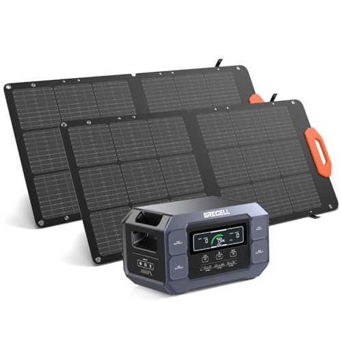 Solar Generator 2200W GRECELL Portable Power Station 1126Wh with Solar Panel 2×100W, LiFePO4 Battery, Solar Generator for Home Use Outdoor RV