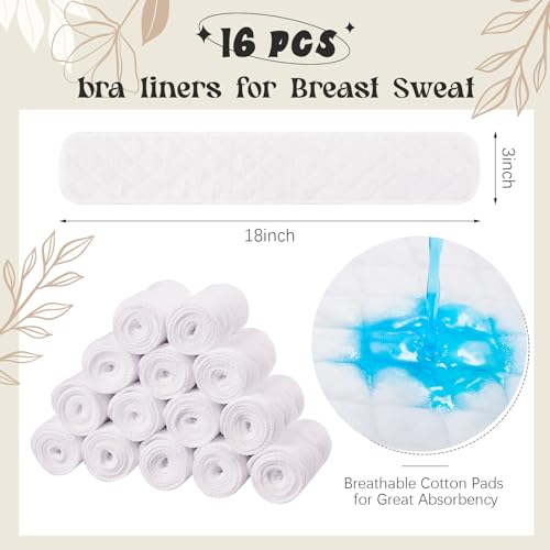 Toulite 16 Pack Bra Liners Under Breast Sweat Absorber Pads Under Bra Sweat Liners Bra Liners to Absorb Sweat Under Breasts Washable Cotton Breast Pads Breathable Boob Sweat White