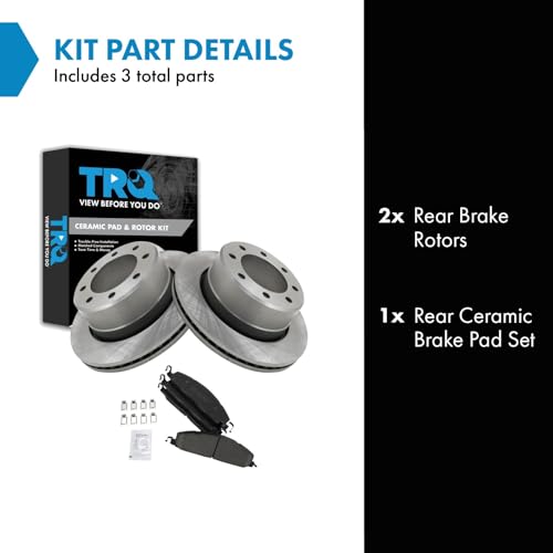 Image of TRQ Rear Brake Pad & Rotor Kit Ceramic Vented Compatible with 2009-2010 Dodge Ram 2500, 3500 2012 Ram 1500 2011-2018 2500 3500
