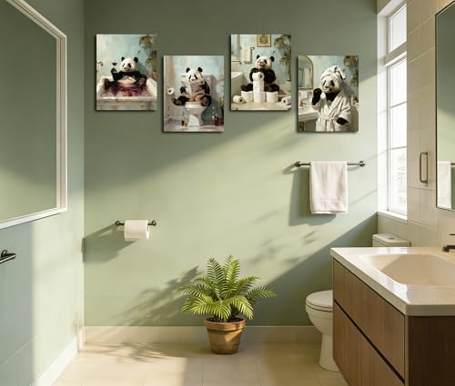 Image of Frimeeme Funny Panda Bathroom Wall Art,Unframed, 8x10 Inch