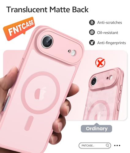 Image of FNTCASE for iPhone Air Case: [Compatible with Magsafe] Translucent Matte Cases with [Full Camera Protection] [Screen Protector] Military Grade Shockproof Protective Phone Cover - Light Pink