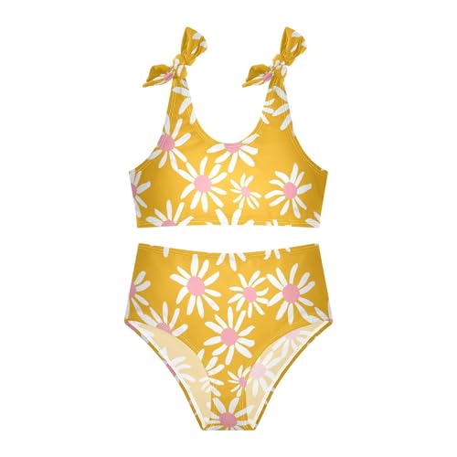 JUNZAN Cartoon White Daisy Yellow Girls Bikinis Sets Adjustable Strap 2 Piece Swimwear Girls Bikini Bottom 3T2