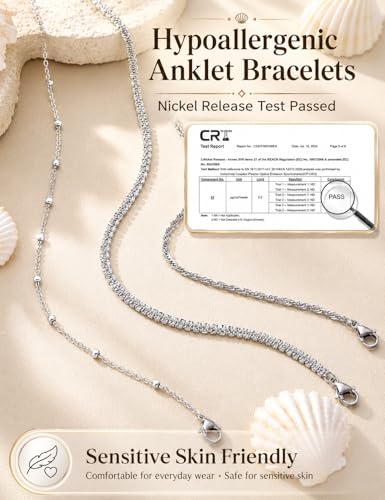 Image of LOYALLOOK Ankle Bracelets for Women Waterproof, 14K Gold Plated Cuban Figaro Link Chain Beaded Anklets Set, Dainty Layered Anklets for Women Non Tarnish Summer Beach Foot Jewelry Adjustable Size