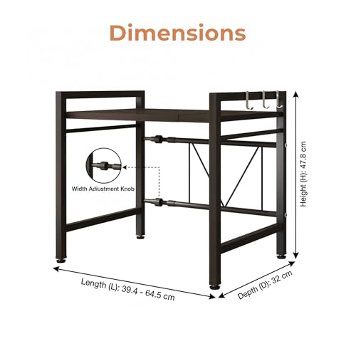 Image of HomeEssentials Kitchen Adjustable Standing Shelving Rack, Multi-Layer Storage Organizer, Heavy Duty Metal Rack for Kitchen Countertop, Pantry, Microwave Oven & Spice Storage