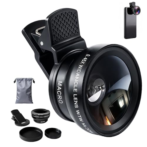 2 en 1 Objectif Smartphone Portable, Macro 12,5 x, Objectif Grand Angle 0,45x, Objectif Telephone Universel pour iPhone, Pixels, Samsung Galaxy, Huawei, Xiaomi et la...