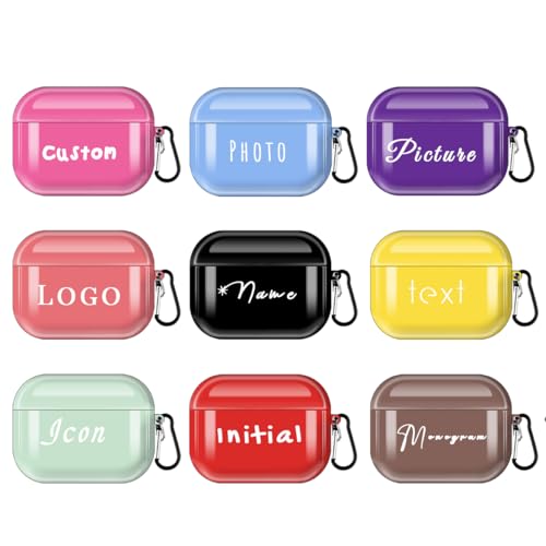 Custom Photo Case for Airpods 4 with Carabiner Keychain Personalized Picture Name Text Letter Premium Print for iPods 4th 3rd Pro 3 2 1 Cover,Full-Wrap Glossy Case