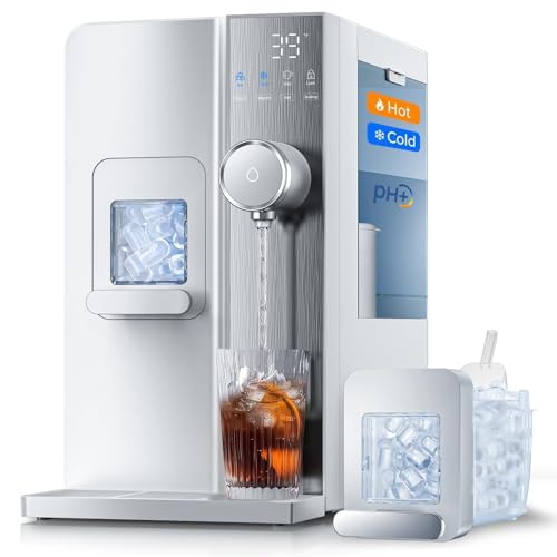 Ice Maker Water Filter Dispenser, 3 in1 Countertop Instant Hot & Cold Water -7 Stage Purification with Remineralization 7 Temperature & 5 Dispensing Volume Options Portable No Installation.