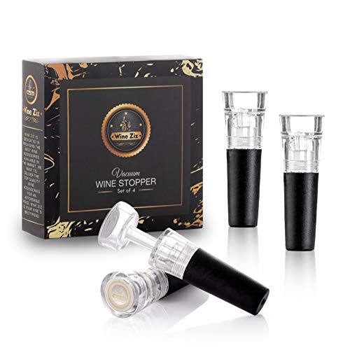 Flash Deals - 60% OFF Wine Ziz Wine Pump Vacuum Stoppers With Built-in Vacuum Wine Saver Pump (Set Of 4)  Reusable Air Remover Corks 